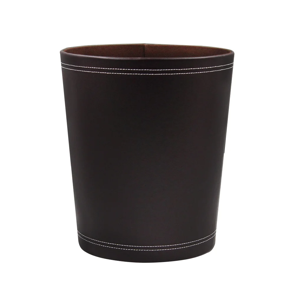 PU Leather Garbage Bin Office Modern Bathroom Living Room Trash Can Waste Paper Basket Home Round Hotel Kitchen Large Capacity - Цвет: Coffee