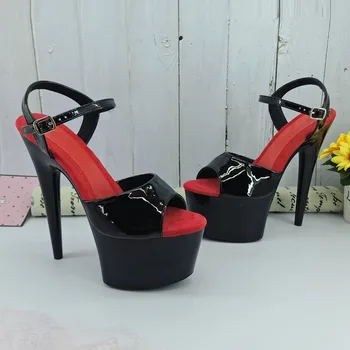 

Leecabe Shinny Black Color 17CM/7Inch Women's Platform Sandals party High Heels Shoes