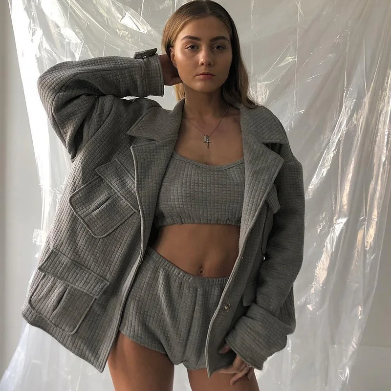 

French Style Fashion Multi-bag Suit Jacket Female 2019 Autumn And Winter Models Bf Loose Lazy Wind Texture Knit Coat