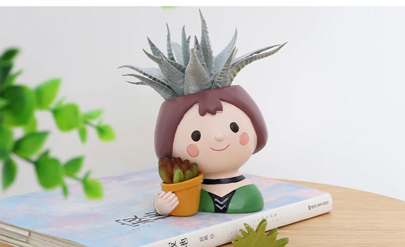 Cute Human Face Vase Succulent Planter Resin Vase Cartoon Character Decorative Head Face Flower Pot Indoor Desktop Ornaments