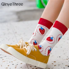 Женские забавные Носки с рисунком коровы клубники средней длины унисекс Харадзюку счастливый Мягкий Лето Осень команда Прямая поставка