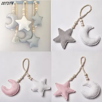 

Unique Moon Stars Wooden Beads Strings Toy Baby Decoration Pillow Kids Bed Room Crib Tent Decor Ornaments Photography Props