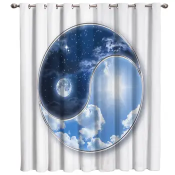 

Tai Chi Round Night Daytime Zen Window Curtains LivingRoom Kitchen Curtains for Bedroom Left and Right Biparting Open Curtains