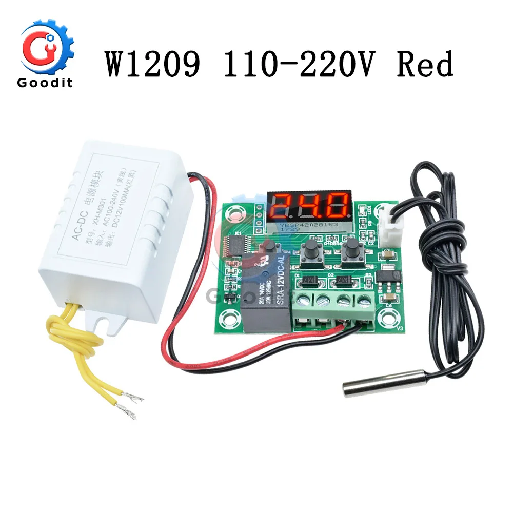 W1209 110V-220V Red W1209WK W1209 DC 12 В AC 110 В 220 В цифровой термостат регулятор температуры Регулятор терморегулятор инкубатор датчик метр NTC - Цвет: W1209 110V-220V Red