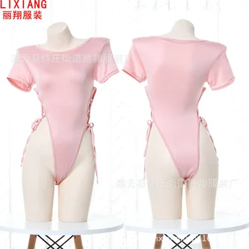 

Temperament and interest clothing Two - dimensional sexy conjoined - body student dress Lace-up split crotch suit