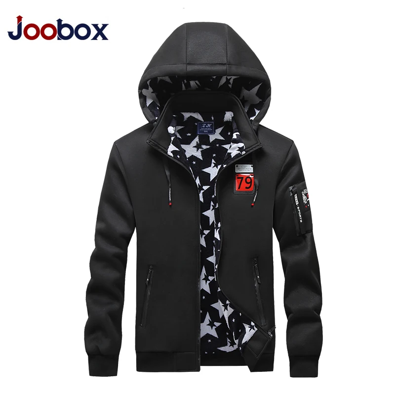 2020 Zipper Men Jackets Autumn Winter Casual Fleece Coats Bomber Jacket Scarf Collar Fashion Hooded Male Outwear Slim Fit Hoody