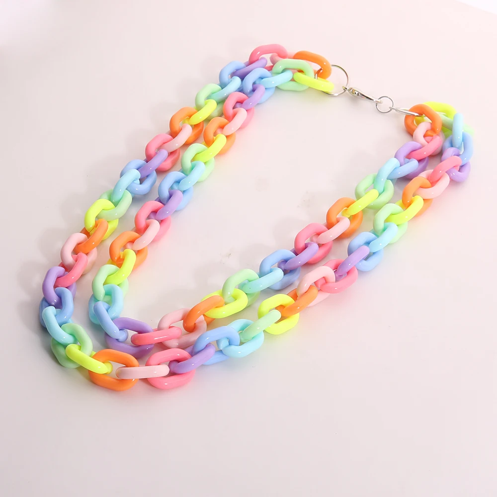 Stylish Acrylic Necklace, Plastic Opaque Rainbow Candy Colored Thick Chain Collar Suitable for Women's Punk Party Jewelry