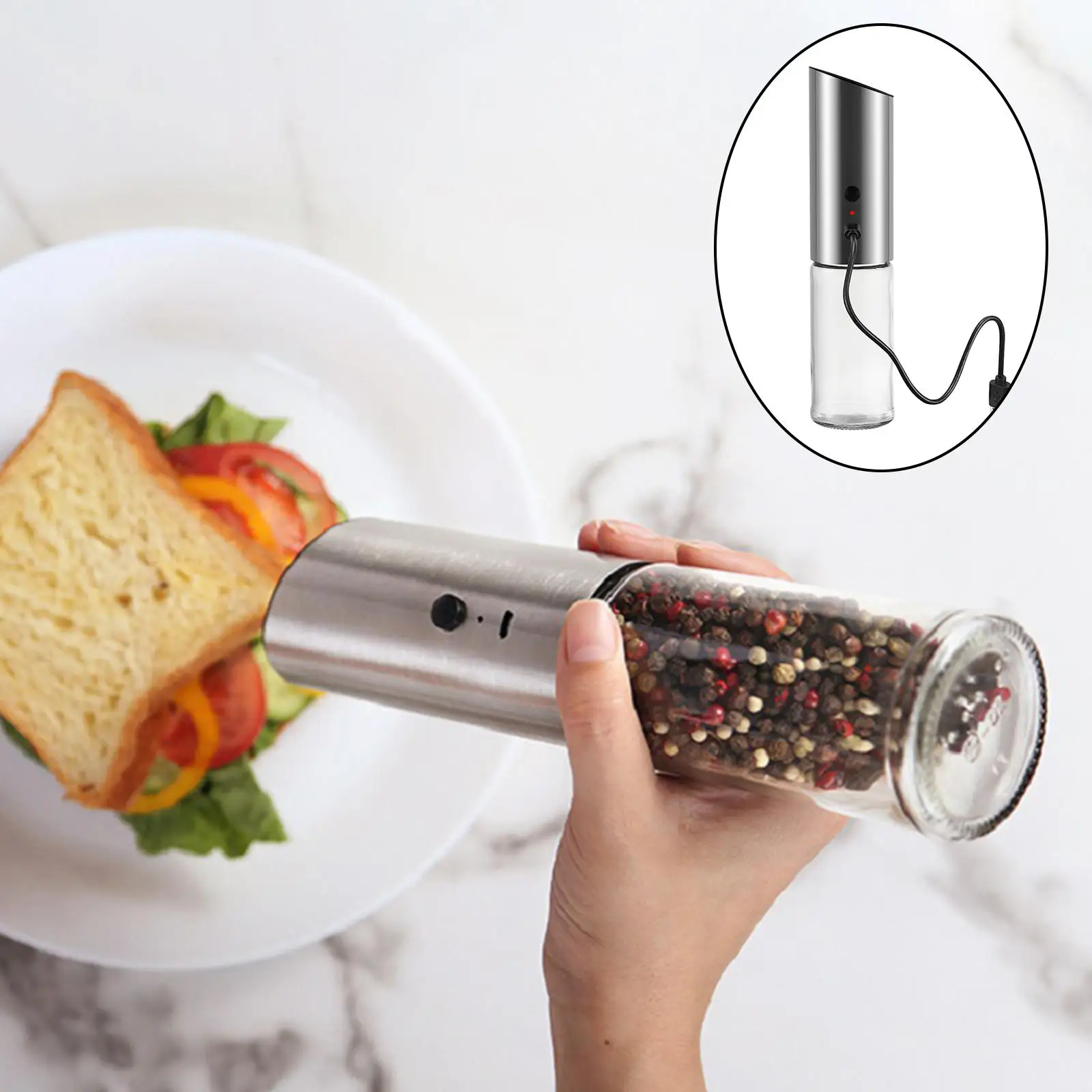 BEEMAN Electric Salt and Pepper Grinder USB Rechargeable Salt and Pepper  Shaker Automatic Spice Mill with Adjustable Coarseness - AliExpress