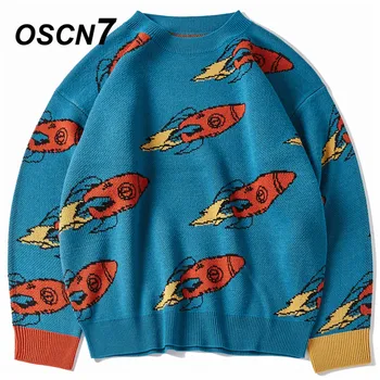 

OSCN7 Funny Oversize Sweaters Men 2020 Winter High Streetwear Fashion Mens Pullovers Round Neck Vintage Sweaters 0053