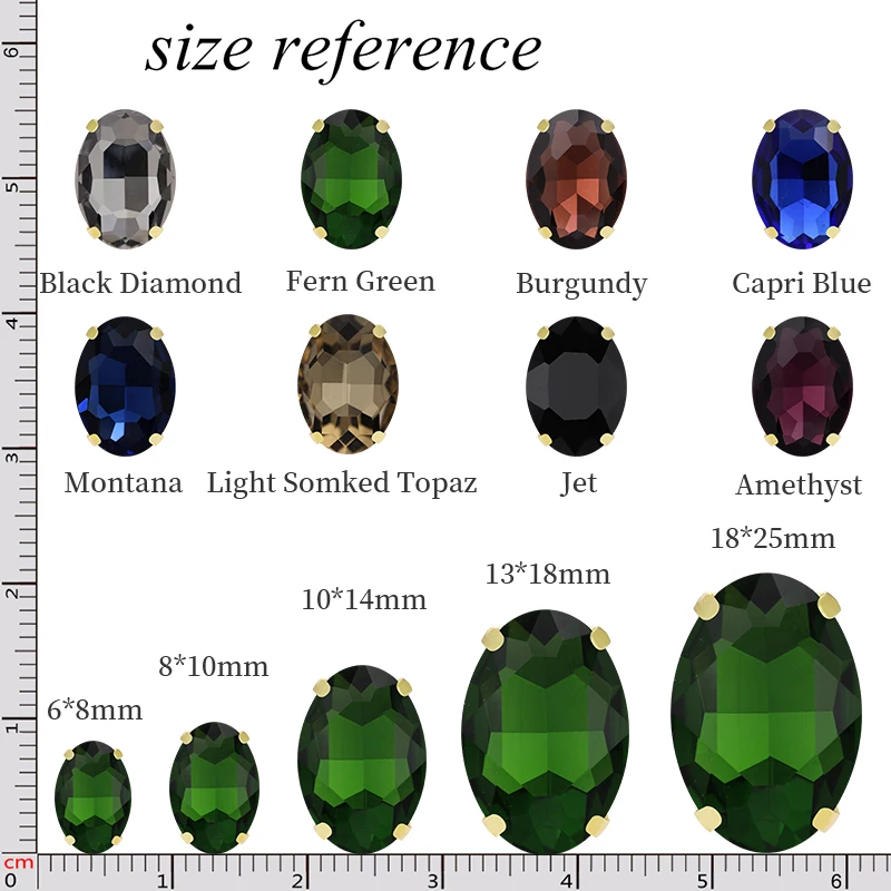Dark Color Oval Top Pretty Glass Crystal Strass High Quality Sew On Rhinestones With Golden Flatback Claws For Clothing Crafts