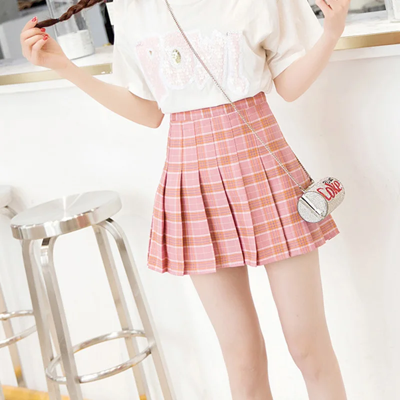 Women Skirt Fashion Style High Waist Beautiful Stitching Skirts Summer Student Pleated Zipper Skirt Women Cute Sweet Girls Skirt