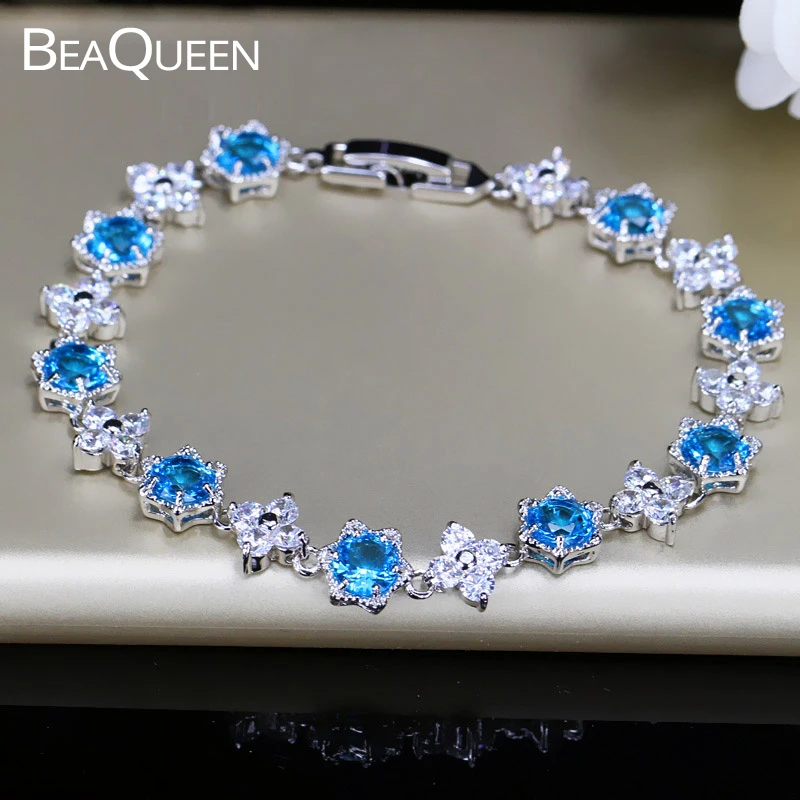 Женские теннисные браслеты BeaQueen элегантные в форме звезды с голубым кубическим