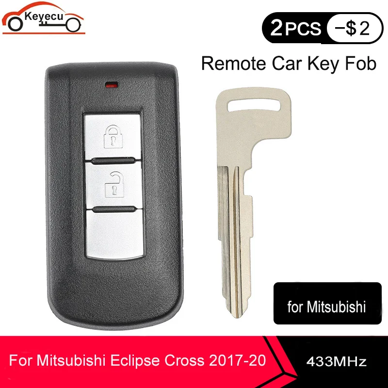 KEYECU 2 BUTTON KEYLESS ENTRY SMART REMOTE CAR KEY FOB 433MHZ ID47 CHIP FOR MITSUBISHI ECLIPSE CROSS 2017 2018 2019 2020