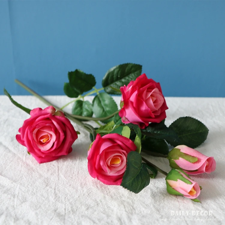 Реальное касание 5 головок высокое моделирование декоративное латексное искусственная Роза на ощупь/Роза из сукна 6 шт/партия