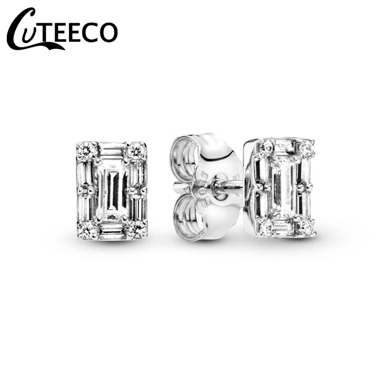 CUTEECO серебряные сверкающие циркониевые серьги-гвоздики новые европейские Простые серьги для женщин модные ювелирные изделия Прямая поставка