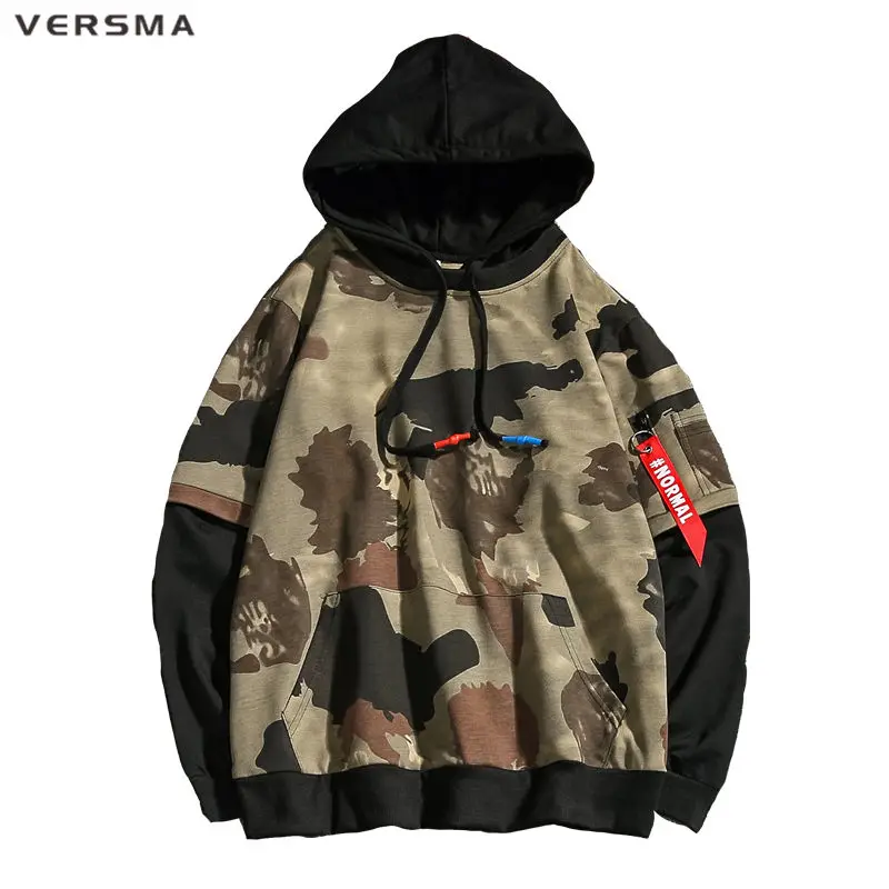 VERSMA корейский Harajuku Ulzzang камуфляж ленты мужские толстовки хип хоп Уличная свободная пара Толстовка дропшиппинг