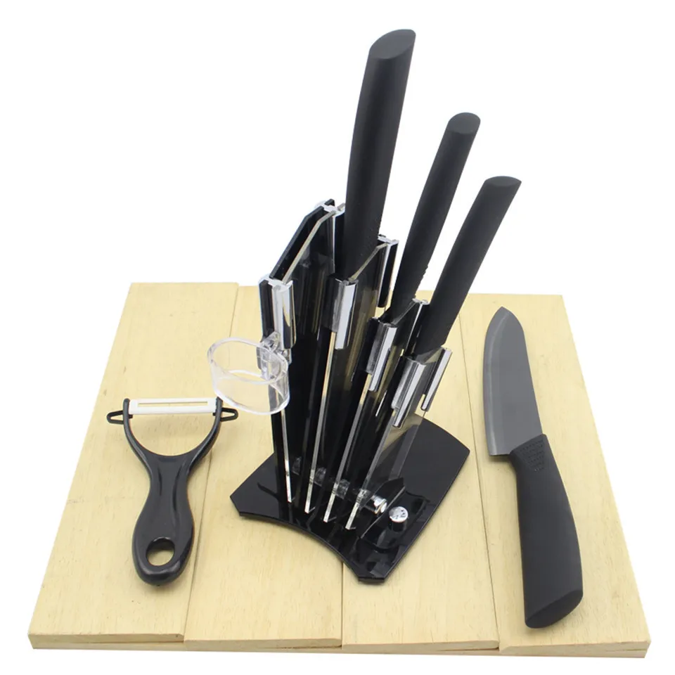 Керамические ножи, набор кухонных ножей, черное лезвие, 3, 4, 5, 6 дюймов+ Овощечистка+ подставка, нож для нарезки повара, нож для очистки овощей, инструменты для приготовления пищи