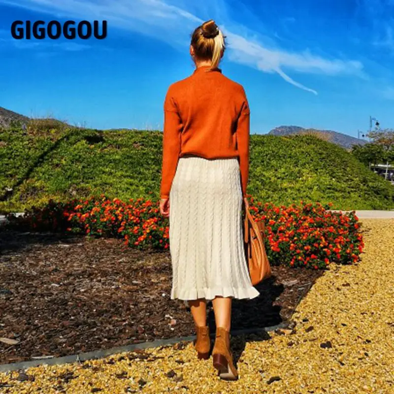 Женская трикотажная Юбка миди GIGOGOU теплая плотная фатиновая юбка с высоким