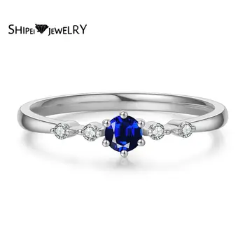 

Shipei Classic 100% 925 Sterling Silver Round Gemstone Ring Fine Jewelry Created Moissanite Sapphire Wedding Engagement Ring
