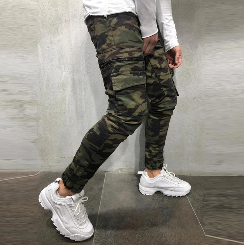 Mens Camouflage jeans Fit Stretch-Fit Jeans Business Casual printing pencil pants Classic Style Fashion Denim Trousers Male Blac orange cargo pants