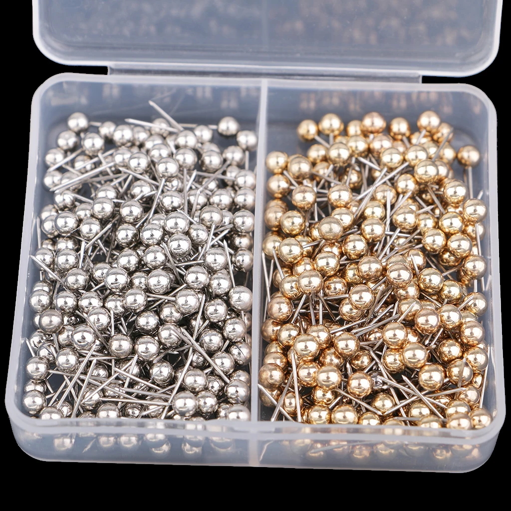 400 Pcs Shiny Silver Gold Map Tacks Push Pins Plastic Head With Steel Points
