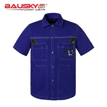 B230 workwear mens work shirts blue short sleeved shirts breathable safety working clothes with big pockets free shipping
