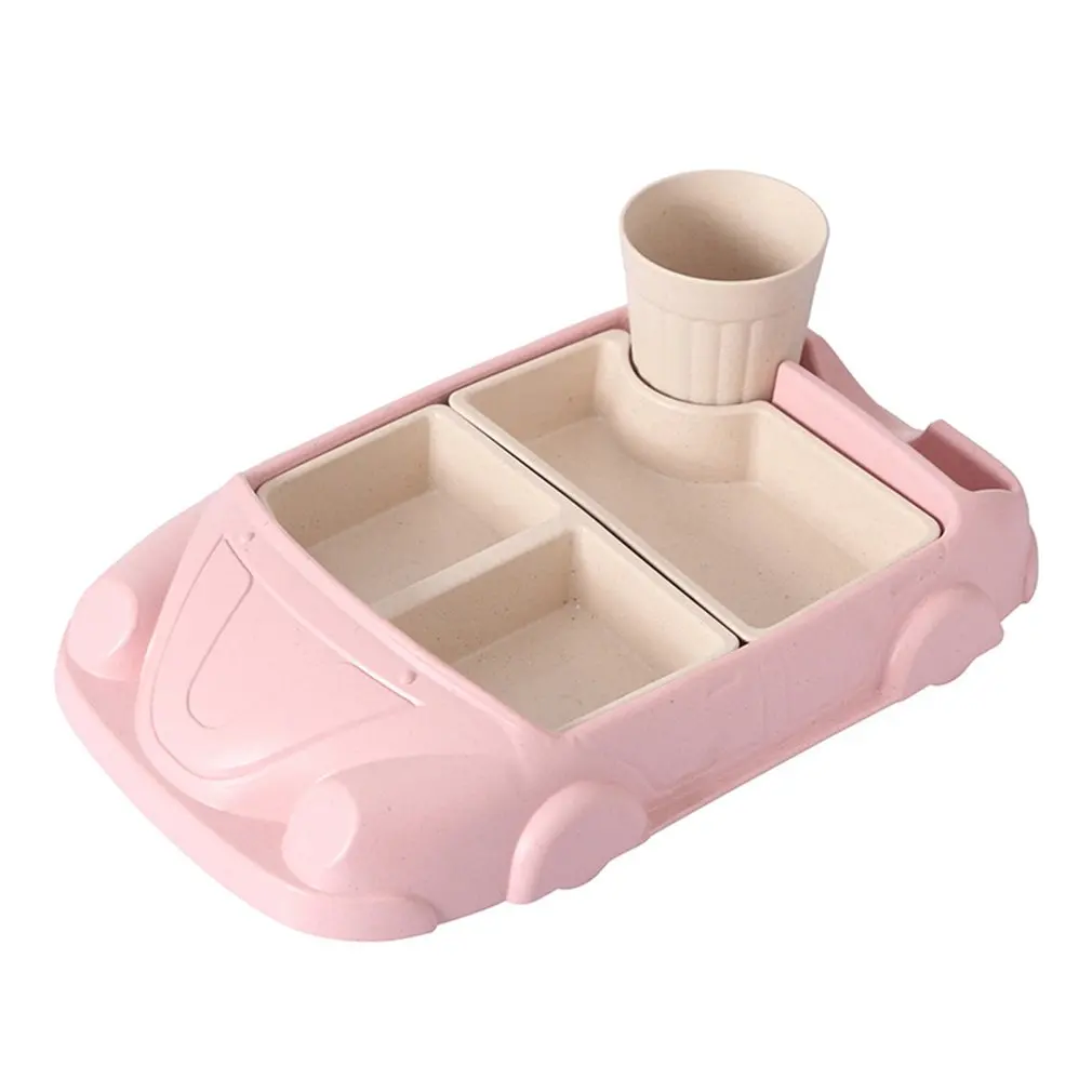 Bamboo Fiber Baby Tableware Creative Compact Cartoon Car Plate Dash-Proof Grid Bowl Suitable For Children