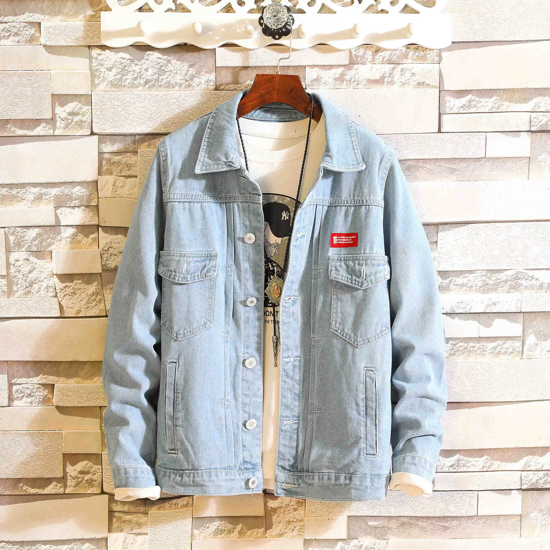 

Men Fashion Cotton Spring Autumn Ourdoor Outwear Overcoats Size S-2XL Tide Air Force Pilot Casual Military Denim Jackets Coat