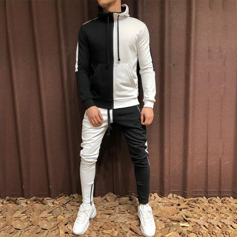 Mens Tracksuit Hoodie Set Two Pieces Autumn Winter Men's Sports Suit Half Black Half White Pant Sweatshirt Male Sweatsuit Outfit Mens Tracksuit Hoodie Set Two Pieces Autumn Winter Men's Sports Suit Half Black Half White Pant Sweatshirt Male Sweatsuit Outfit
