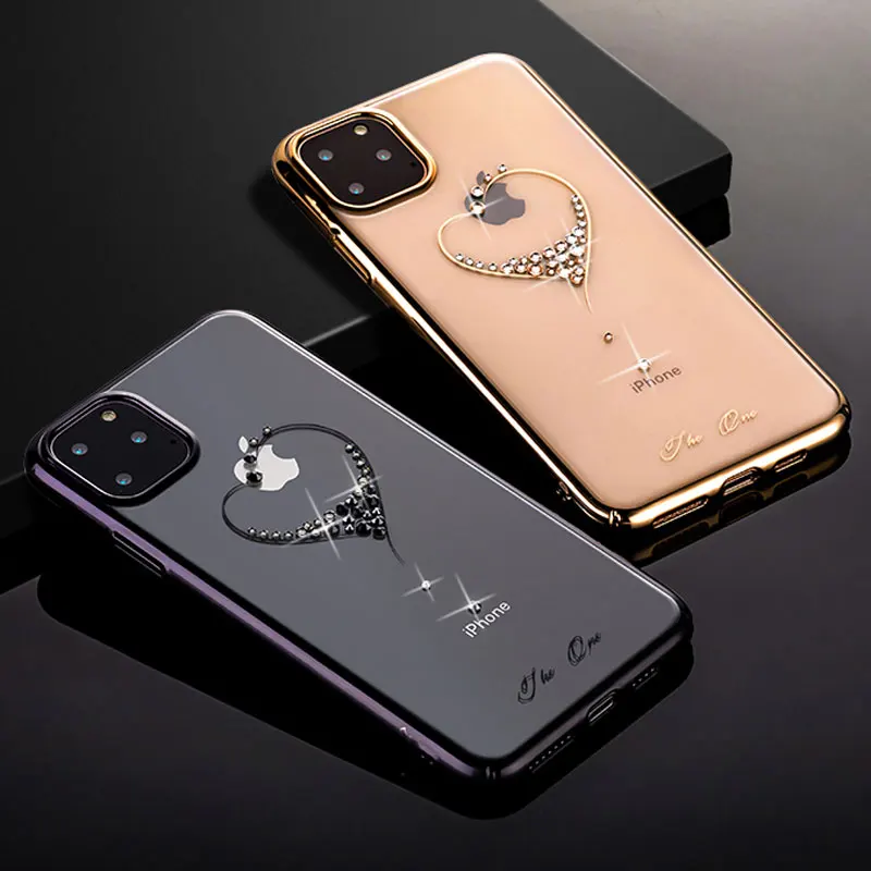 Тонкий противоударный чехол с блестящим покрытием для iPhone 11/11 Pro/11 Pro Max, жесткая задняя крышка с кристаллами и бриллиантами, роскошный брендовый прозрачный Kingxbar