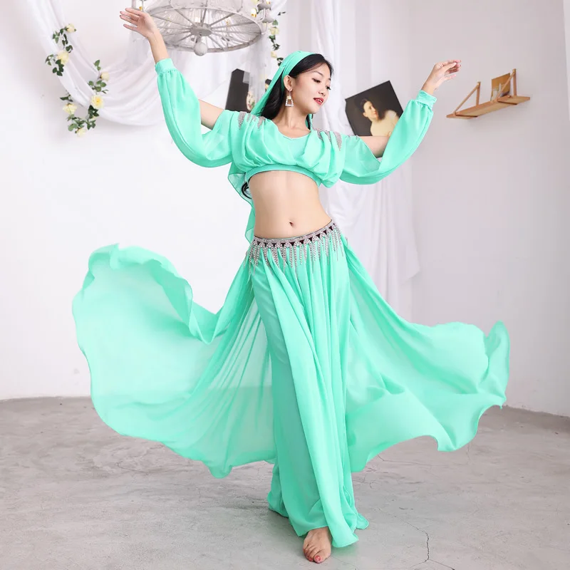 

5 Color Sexy Women Belly Dance Costume Set Muwashahat Clothes Long Skirt Top ï¼ˆNot Include The Metal Waist Chain)