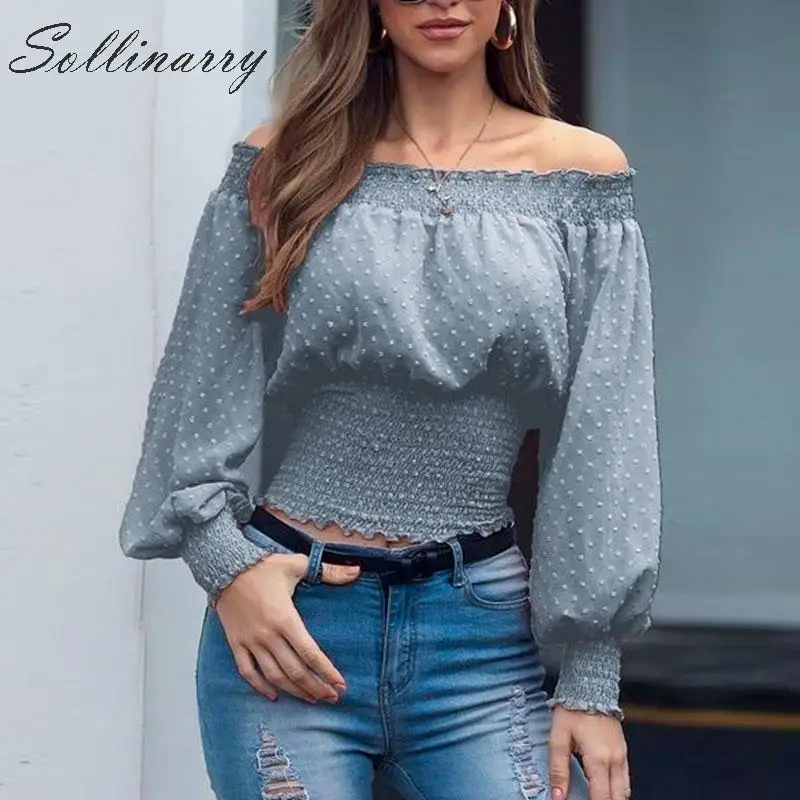 

Sollinarry Streetwear Twist Chic Tops and Blouses Women 2019 Off shoulder Sexy Shirts Ladies Polka Dot Boho Blouses Shirt Ruffle
