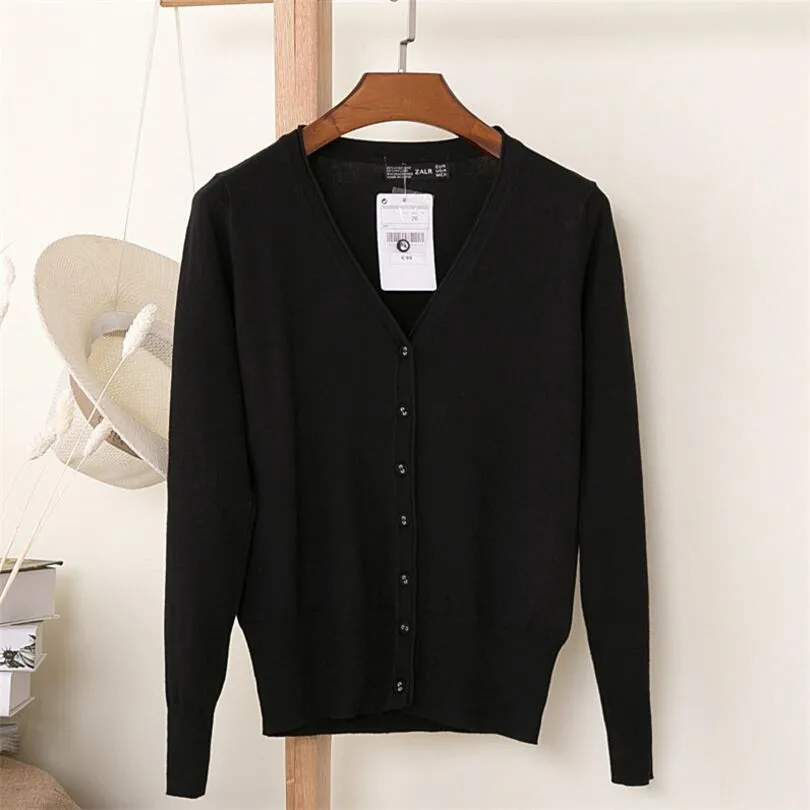 S598 Black LJCUIYAO женские кардиганы, свитер с v-образным вырезом, однотонный Свободный Трикотаж, однобортный Повседневный вязаный кардиган, верхняя одежда, зимняя куртка, пальто - Цвет: S598 Black