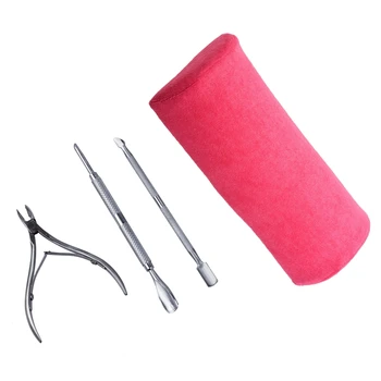 

4 Pcs Kits: Cushion Rest Pillow Nail Art Design Manicure Care Salon Soft Column & Pocket Nail Cuticle Nipper Pack Contains Nail