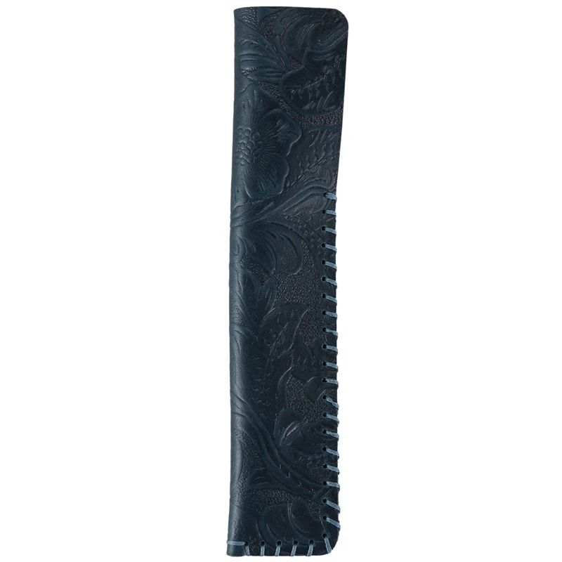 Vintage Carving Design Genuine Leather Single Pen Case Holder for Students and Artists Business