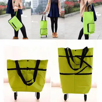 

Foldable Tote Tug Bag Portable Travel Handbag on Shopping Wheels Wheels