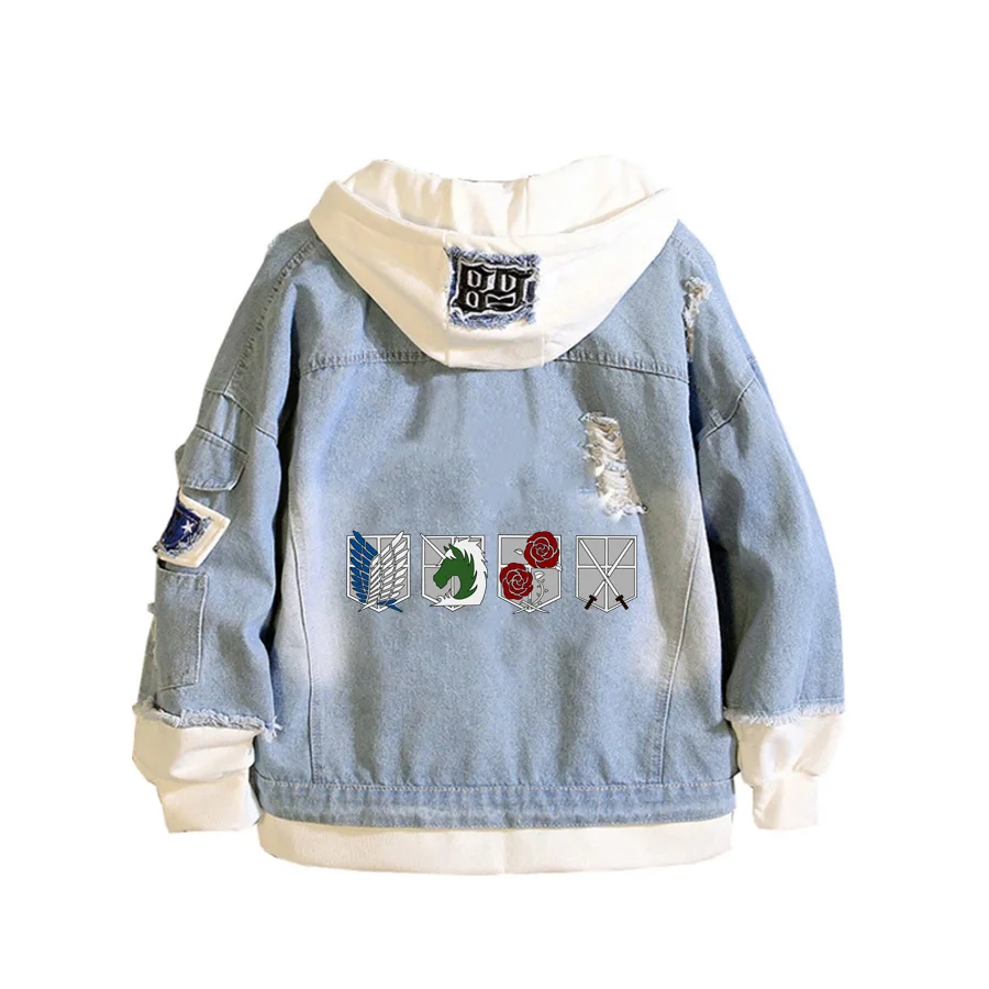 Anime Attack On Titan Coat Teenage Jacket Uomo Donna Casual Denim Cappotto Sciolto Con Cappuccio Cappotto Da Cowboy Con Cappuccio Da Cartone Animato