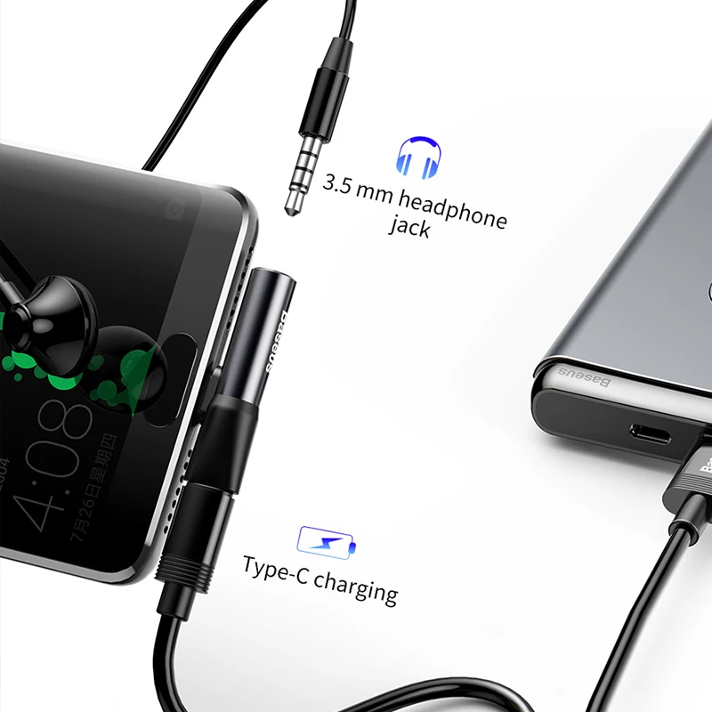 Аудиоадаптер Baseus L41 с Usb C на 3 5 мм Aux разъем аудио разветвитель зарядный адаптер Type