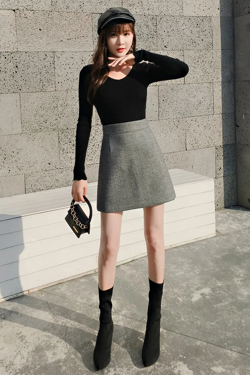 REALEFT New Arrival Autumn Winter Women Casual Mini Skirts High Waist Warm Woolen A-Line Sexy Short Skirts Female