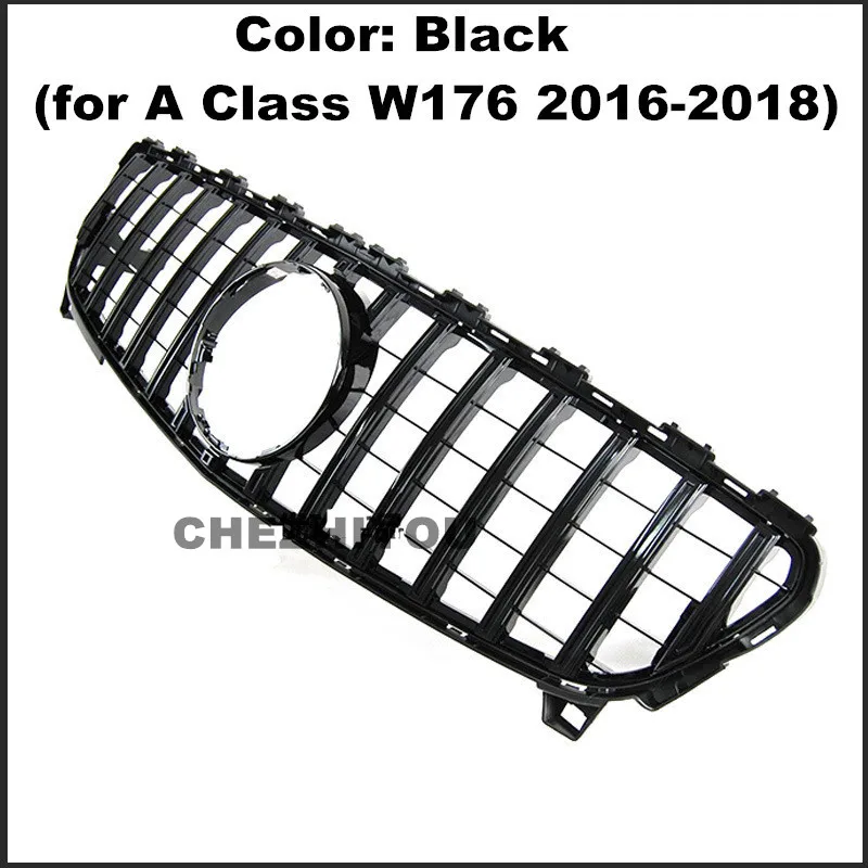 Black GTR Front Grille for Mercedes A Class W176- GTR Style Without Camera Silver Color Black Color XC - Цвет: Black