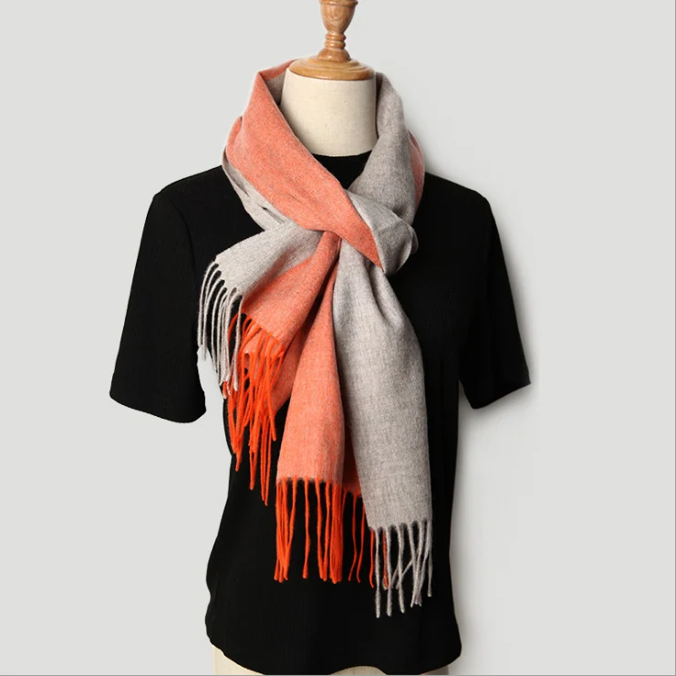 CAVME шарф из чистого кашемира для женщин, зимние женские модные шарфы, длинный шарф, двойные цвета, 120 г, 35*180 см, роскошный Рождественский подарок - Цвет: CAVME 1