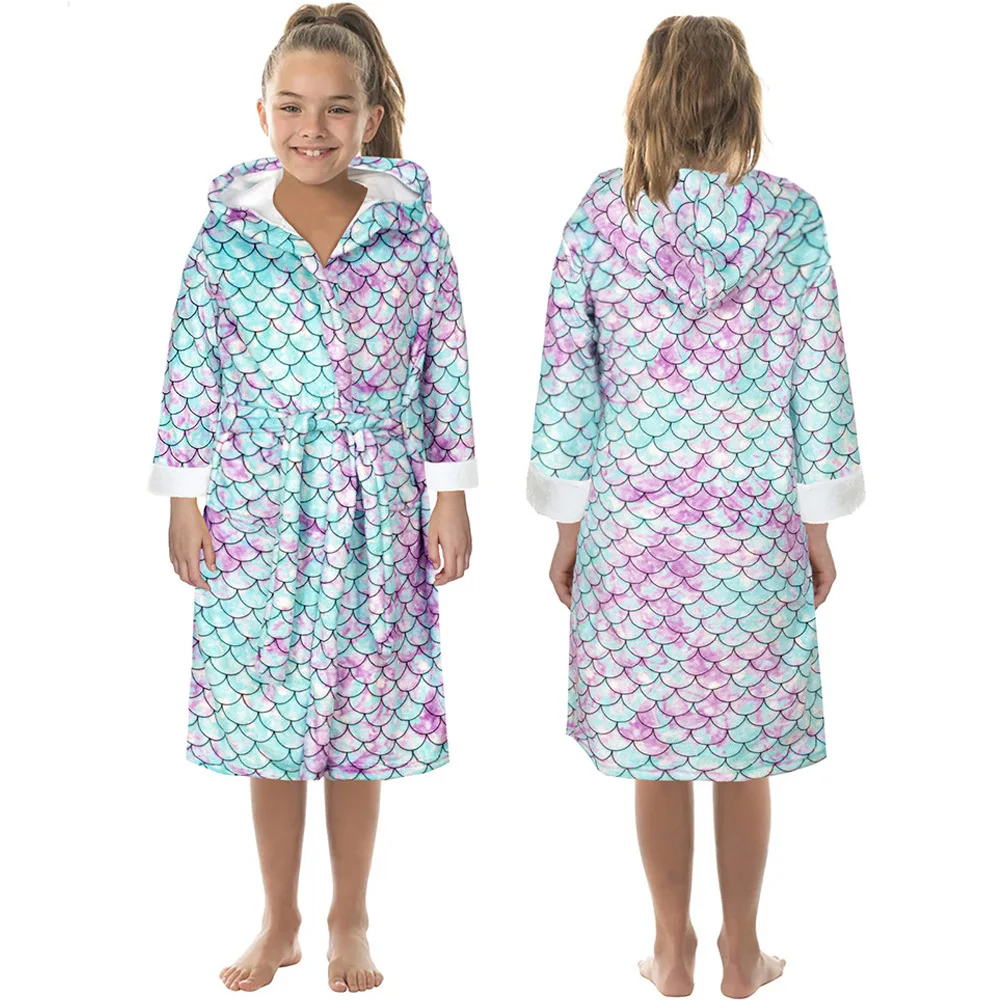 Kid Bath Robe Mermaid 3d Printed Children's Homewear Warm Nightgown