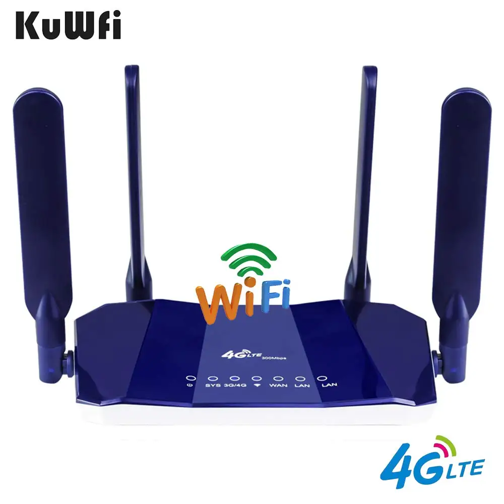 Baratos KuWfi 4G LTE CPE Router 300Mbps CAT4 Routers inalámbricos CPE Router Wifi desbloqueado 4G LTE FDD RJ45 Puertos y ranura para tarjeta SIM de hasta 32 usuarios