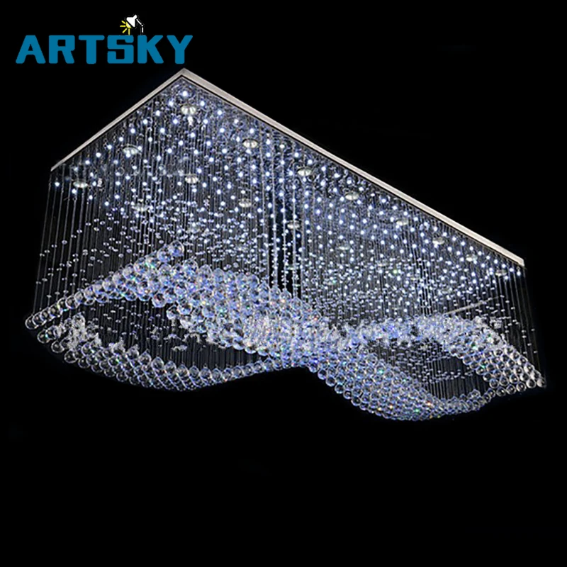 

Modern Luxury Double Wave Curtain LED Crystal Chandelier for Hotel Lobby