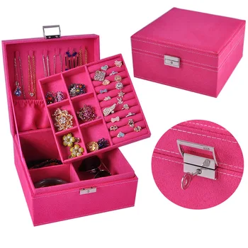 

2-Layer Jewelry Box Organizer Display Earrings Necklace Ornaments Storage Case Portable Jewelry Box Joyeros Organizador De Joyas