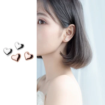 

Mocanie Fashion Sweet Cute Hearts Real 925 Sterling Silver Stud Earring for Women Anti-Allergy Ear Pin Fine Jewelry Girl Gift