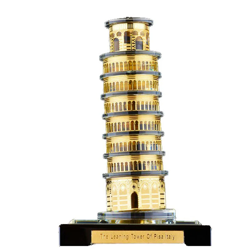  Leaning Tower of Pisa famous Building Crystal inlaid with gold Assembling Souvenirs Tower structure