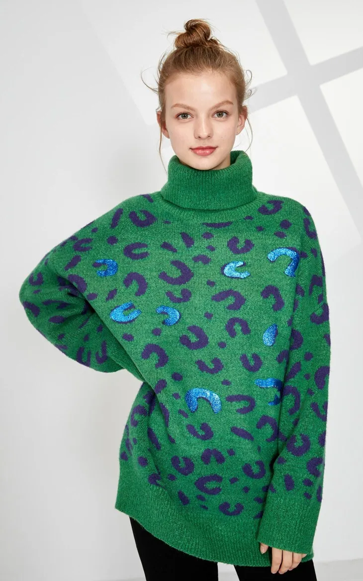 Vero Moda свободный свитер с леопардовым принтом и высоким воротником | 319313573