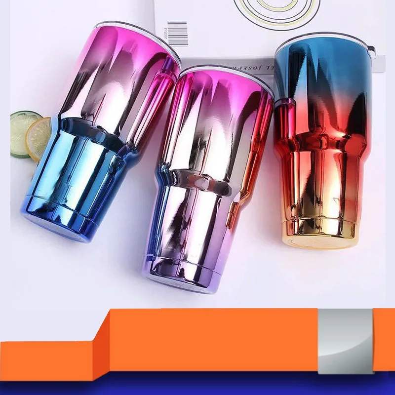 

304 Stainless Steel Cup UV Plated Large Ice Cup 30oz Insulated Stainless Steel Bottle Cup with Straw