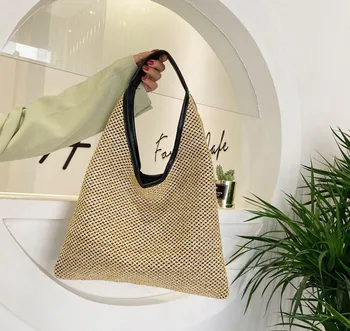 

Ins Vintage Summer Women Durable Weave Straw Beach Bags Linen Woven Bucket Bag Grass Casual Tote Handbags Knitting Rattan Bags